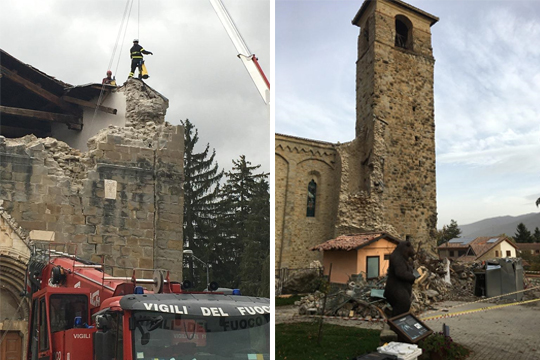 Photo 16 (left): Careful dismantling of the tiles, for the restoration of the 14th century church damaged by the earthquake in Amtrich, 26/10/16 Photo: Yaron Ofir