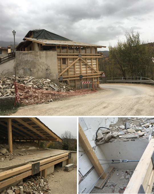 Photo 23a,b,c: The only house that was immediately upgraded in the village of Retrosi (Retrosi) with cables and logs, to ensure that it does not collapse on the eastern access road to Amatrice after the western access road to it was blocked by the earthquake. 26/10/16 Photo: Yaron Ofir